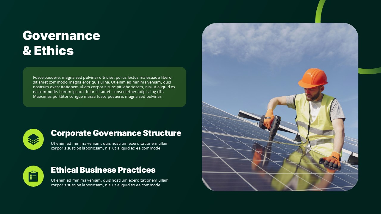 ESG Report Template - Governance slide to present corporate ethics and responsible business practices