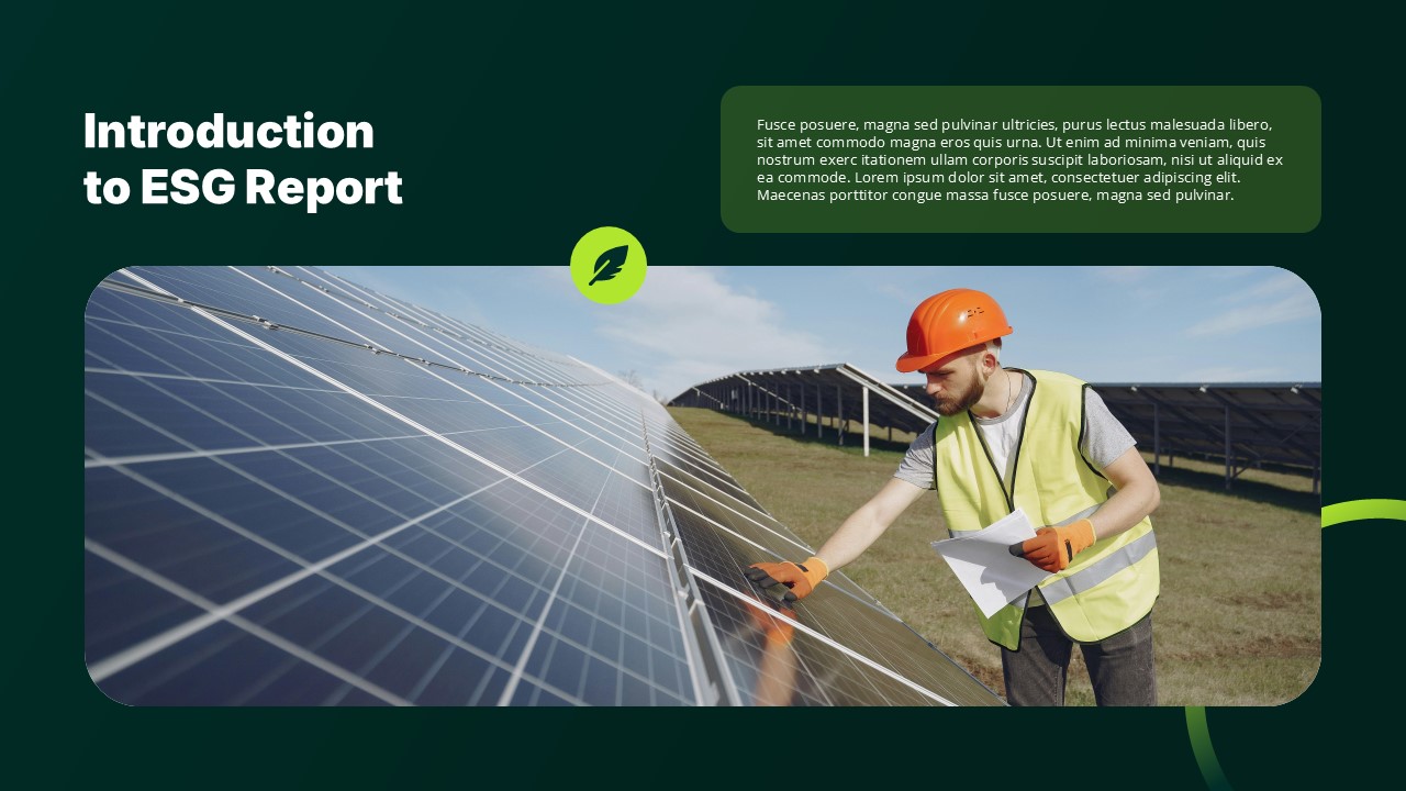 ESG Report Template - Introduction slide to provide context for your environmental sustainability report