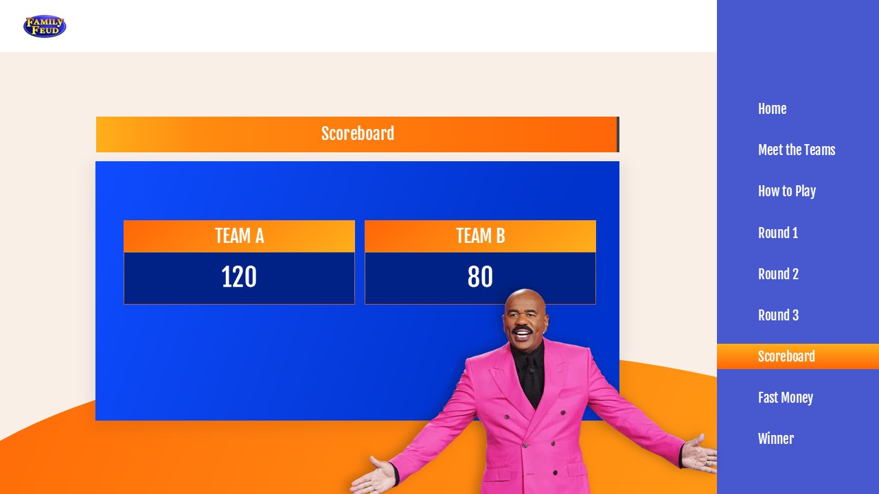 Family Feud Template - Game board slide with clickable answer boxes for interactive gameplay