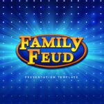 Family Feud Template - Main game interface slide with host figure and navigation menu