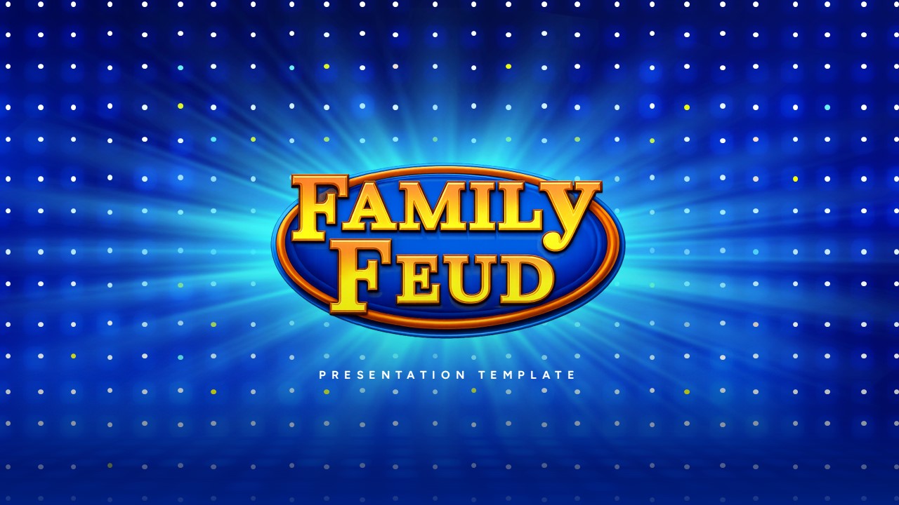 Family Feud Template - Main game interface slide with host figure and navigation menu