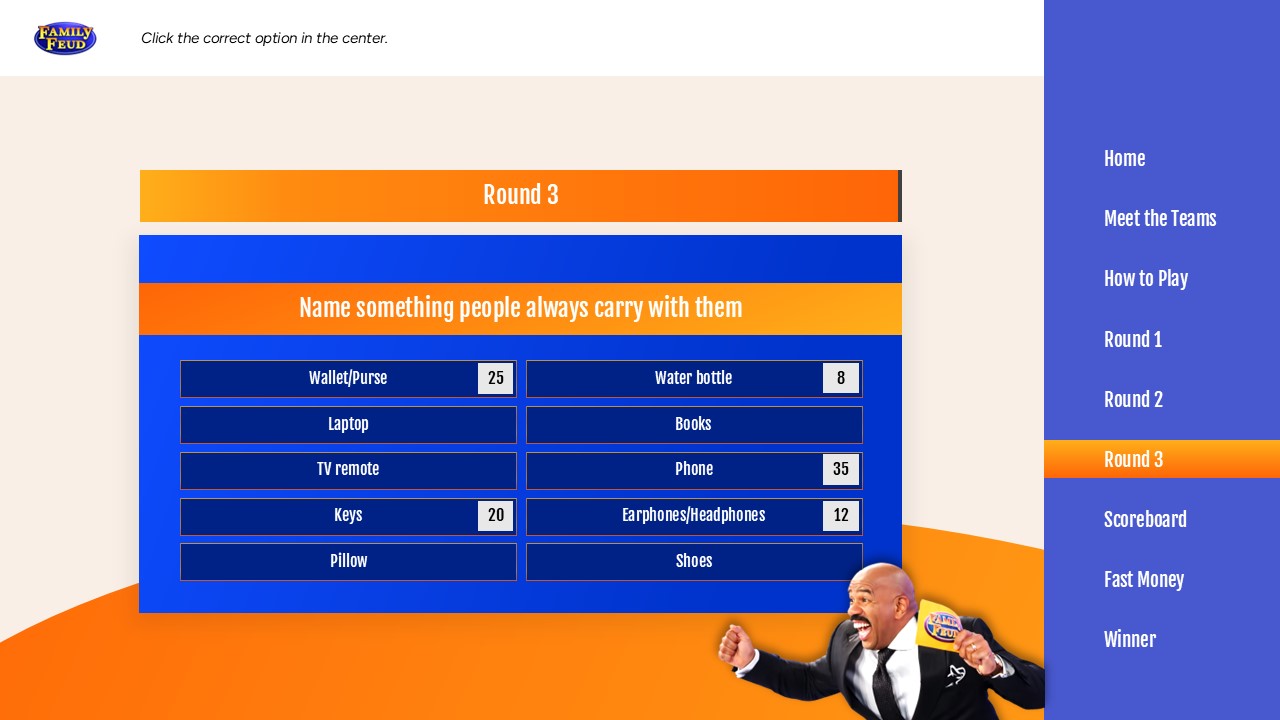 Family Feud Template - Point values slide displaying scoring system and answer rankings