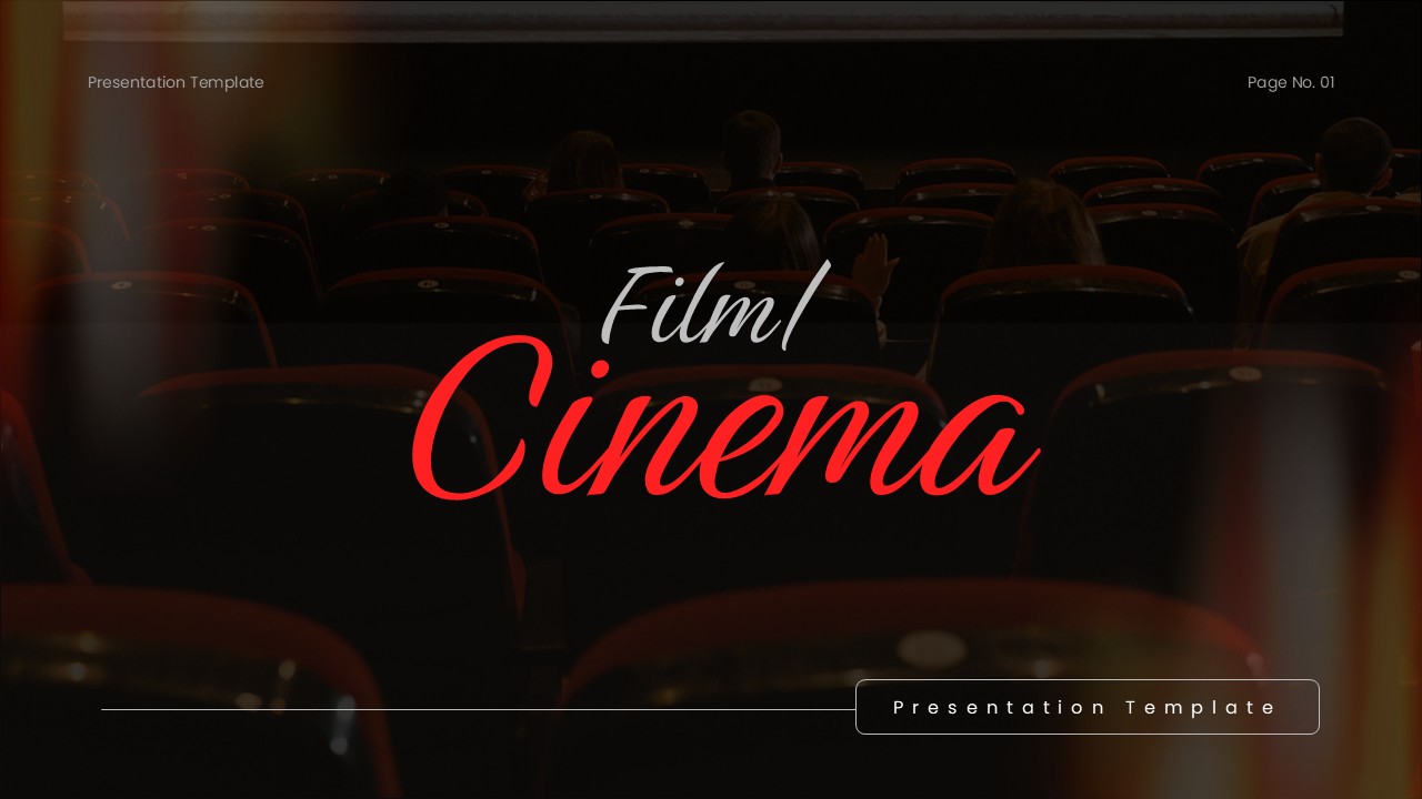 Plantilla de presentación de películas: diapositiva de título con fondo de sala de cine para introducir presentaciones cinematográficas.