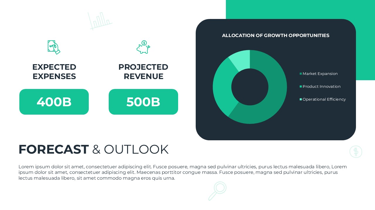 Financial Forecast Template - Revenue projections with allocation pie chart