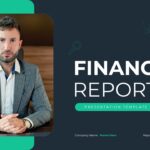 Financial Report PowerPoint Template - Title slide with teal navy design