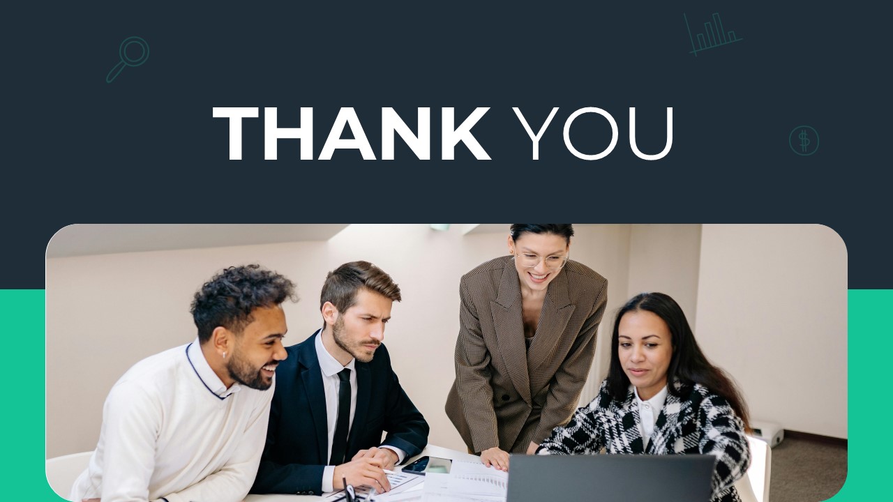 Financial Report Thank You - Professional closing slide with team photo