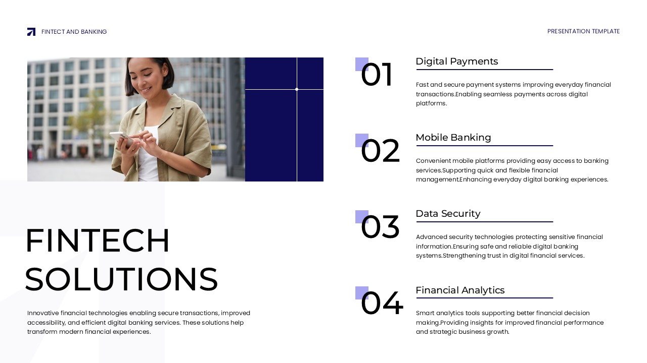 FinTech and Banking Template - Solutions slide to outline your fintech services and mobile banking offerings