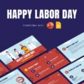 Happy Labor Day Template - Professional presentation cover with diverse worker illustrations and red banner