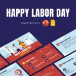Happy Labor Day Template - Professional presentation cover with diverse worker illustrations and red banner