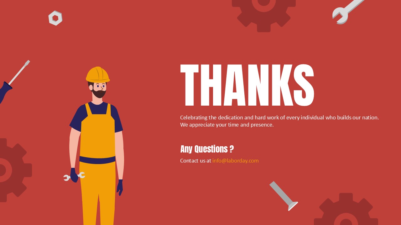 Happy Labor Day Thank You Template - Closing slide with construction worker illustration and appreciation message