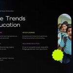 Plantilla de educación innovadora: diapositiva de tendencias que describe cinco desarrollos emergentes en educación.