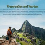 Machu Picchu Tourism Template - Preservation slide with hiker overlooking ancient ruins and mountains