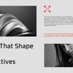 Magazine Template editorial slide with metallic sculpture and portrait