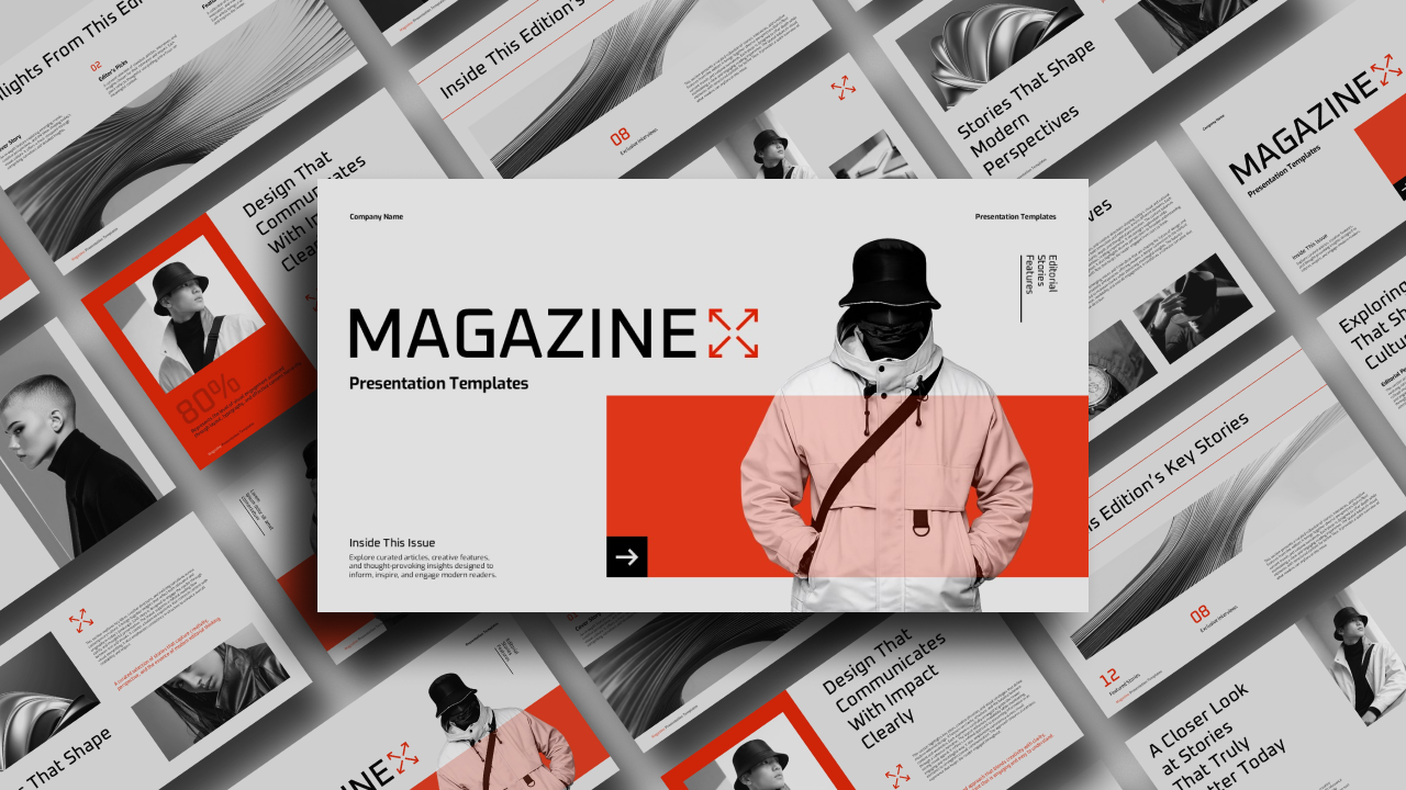 Magazine Layout Template - multiple slides overview with modern design