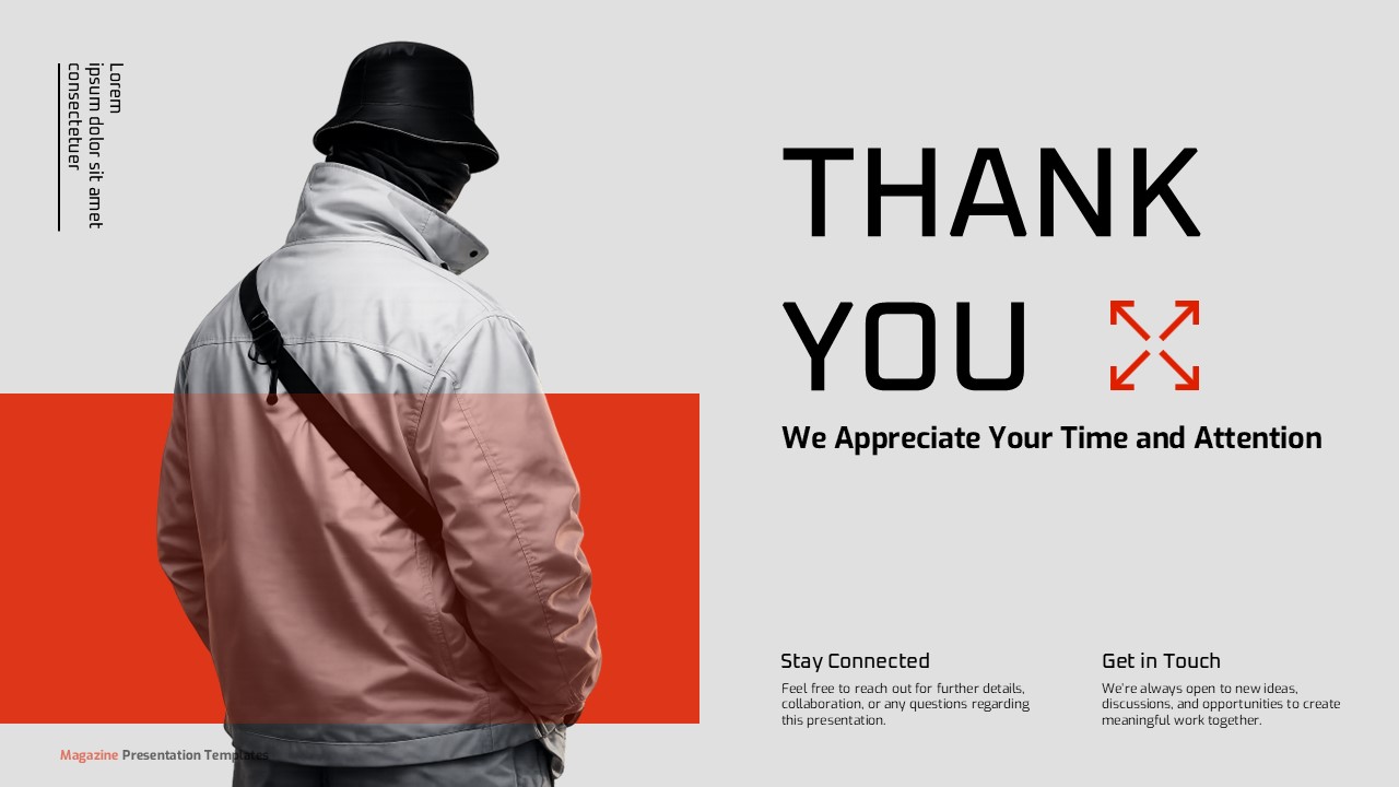 Magazine Template thank you slide with contact information