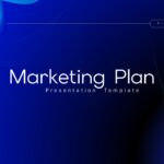 Marketing Plan Google Slides Template - Clean title slide with blue flowing curves and centered text layout