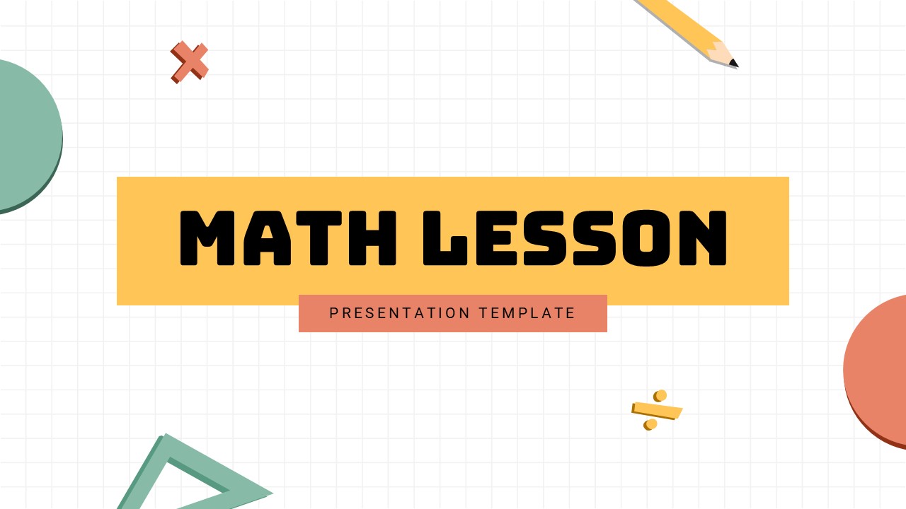 Math Lesson Plan Google Slides Template - Clean title slide with grid paper background and bright yellow banner