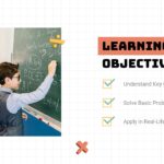 Math Learning Objectives Template - Classroom scene paired with three clear educational goals and checkmarks
