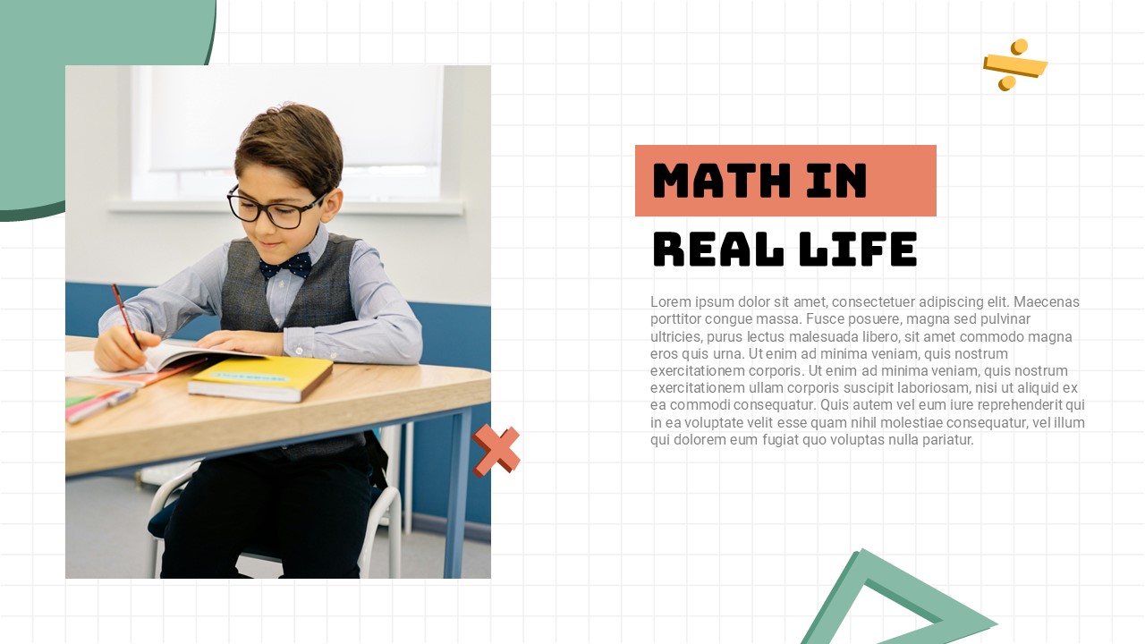 Math Real Life Applications Template - Student imagery connecting classroom learning to everyday situations
