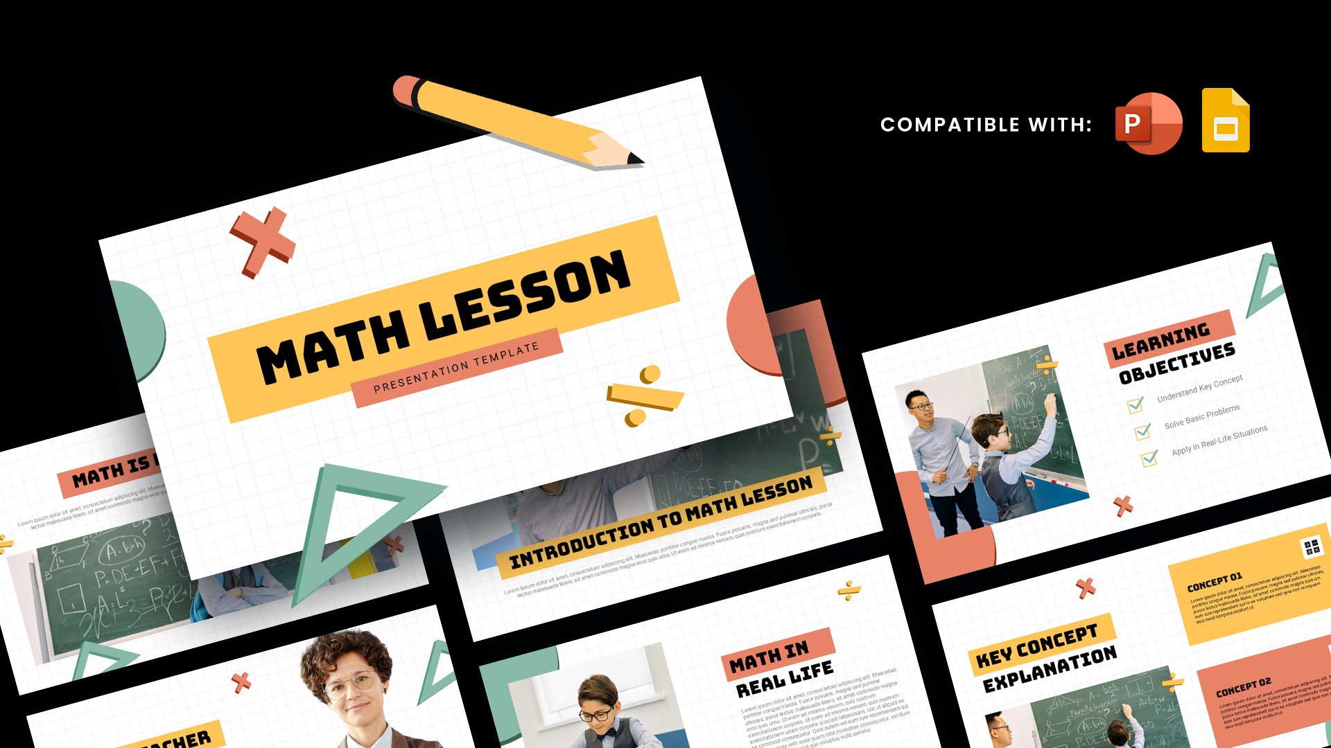 Math Lesson Plan Template - Portfolio showcase displaying vibrant educational slides with geometric shapes