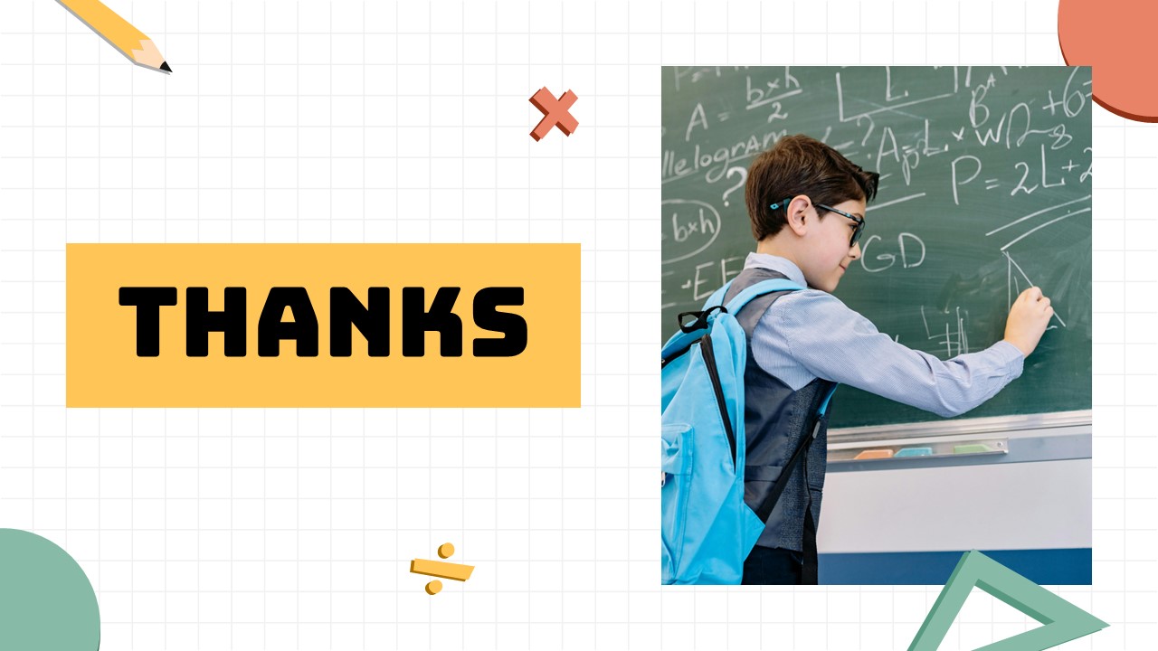 Math Lesson Thank You Template - Closing slide with grateful message and student learning imagery