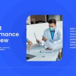 Medical Report Template - Performance insights presentation with blue background and healthcare imagery