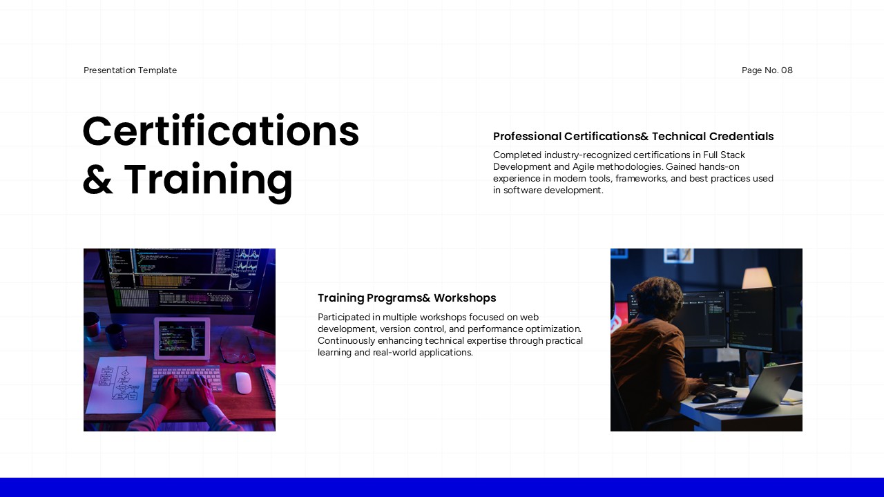 Minimalist Resume Certifications Template - Professional development focus with learning environment photography backdrop