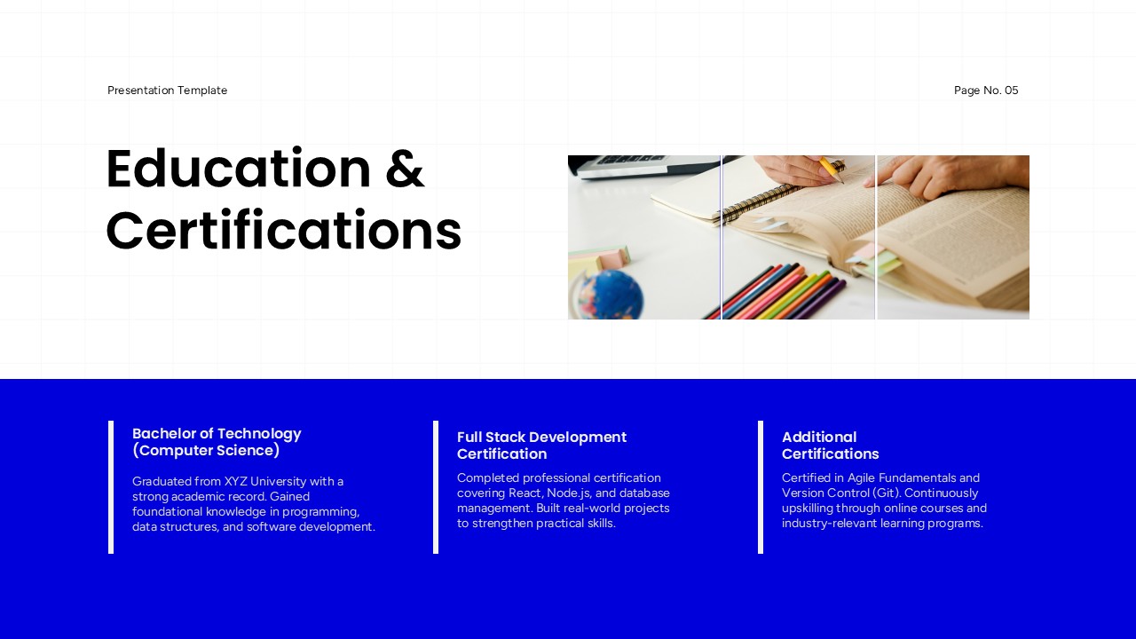 Minimalist Resume Education Template - Three-column academic journey from degree through certifications and training