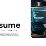 Minimalist Resume Google Slides - Split-screen design merging professional coding workspace with clean presentation layout