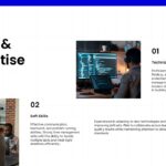 Minimalist Resume Skills Template - Numbered sections organizing technical and soft skills with coding environment visuals