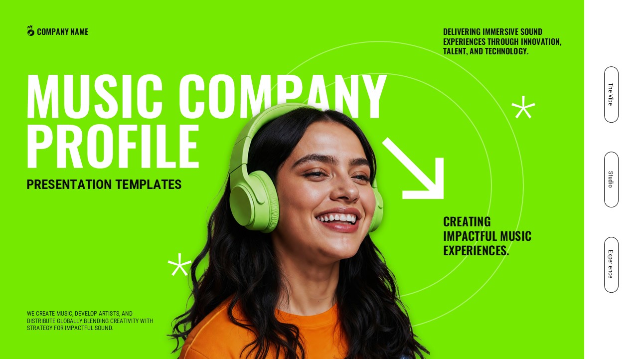 Music Company Profile Template - Title slide to introduce your music business presentation professionally