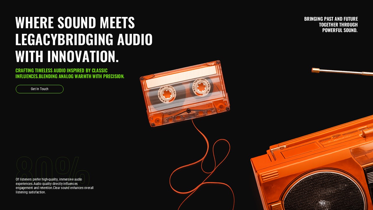 Music Company Profile Template - Heritage slide to highlight your blend of classic and modern audio expertise