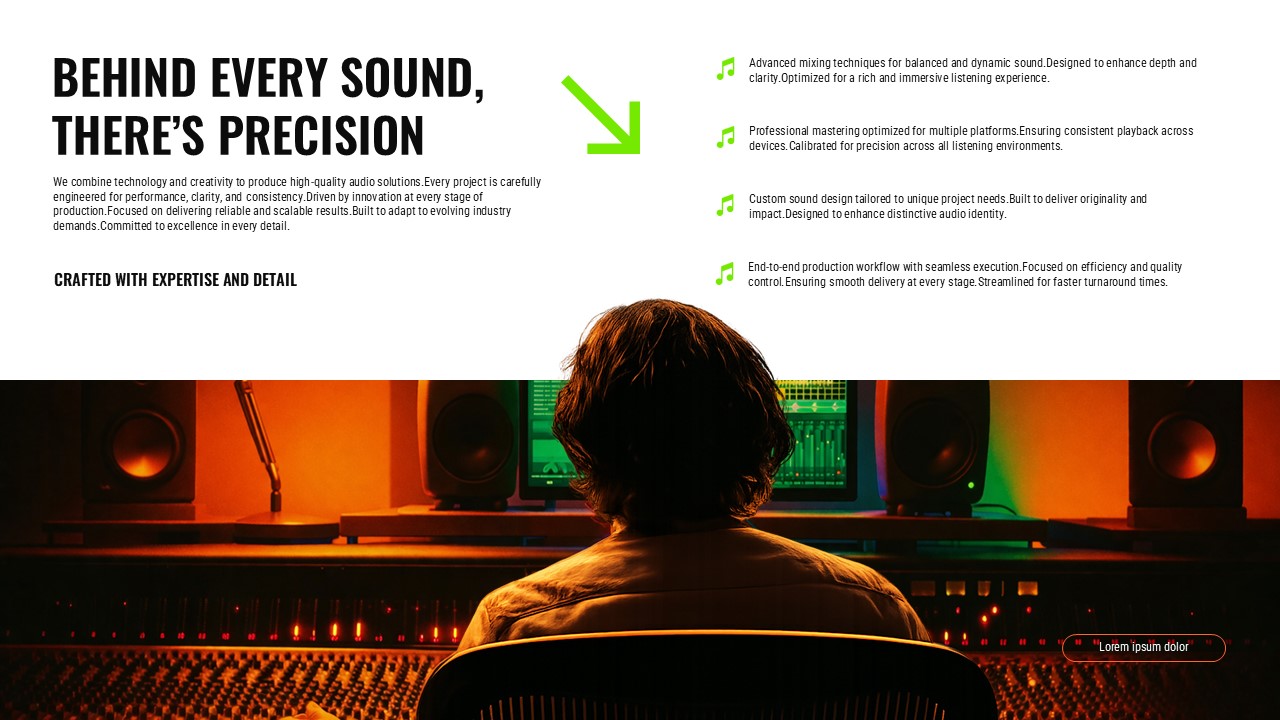 Music Company Profile Template - Process slide to showcase your professional audio production workflow and expertise