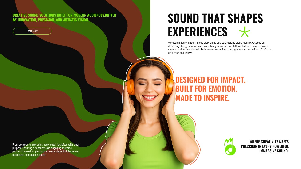 Music Company Profile Template - Brand storytelling slide to explain how your audio shapes client experiences