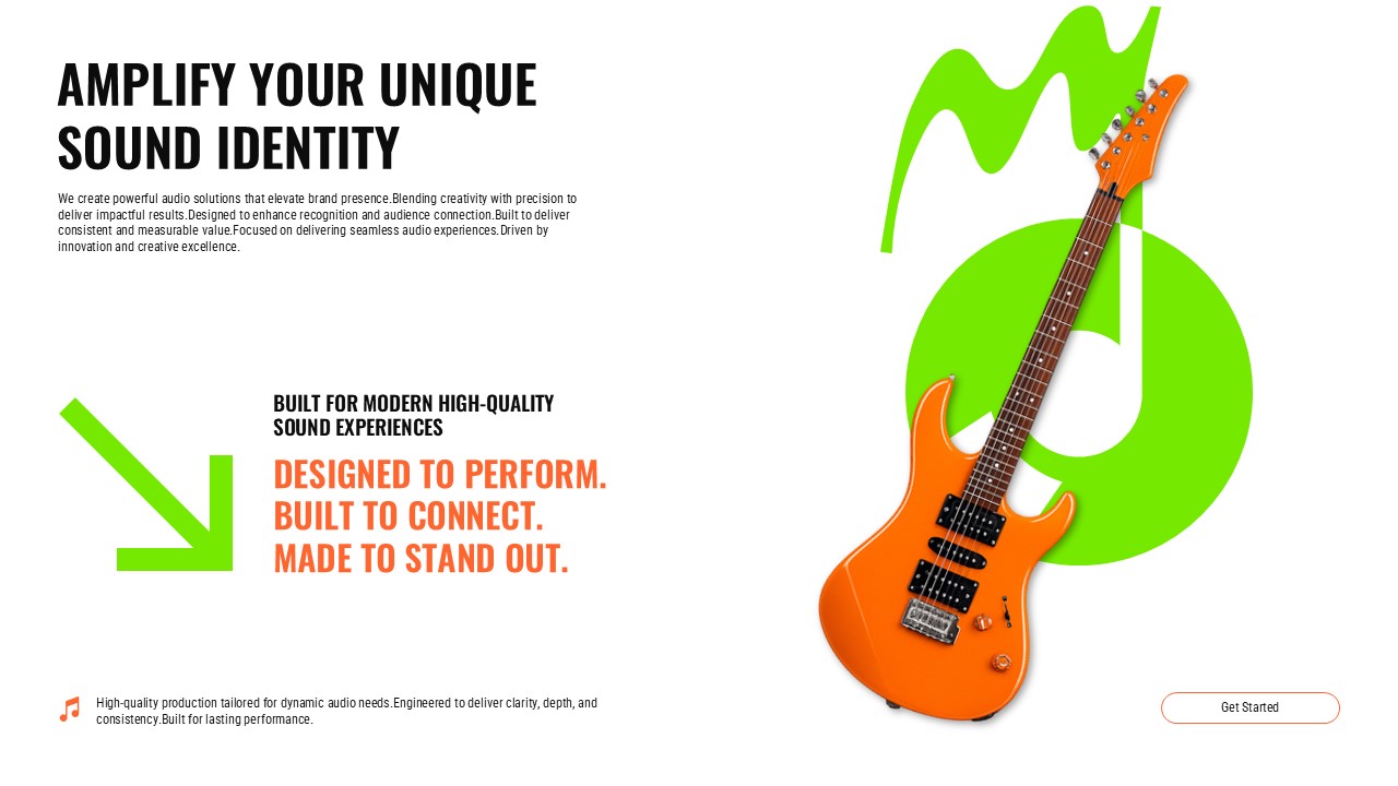 Music Company Profile Template - Brand identity slide to showcase how you amplify clients' unique sound