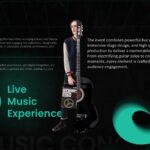 Music Concert About Template - Concert overview slide with two-column text and bassist performance image