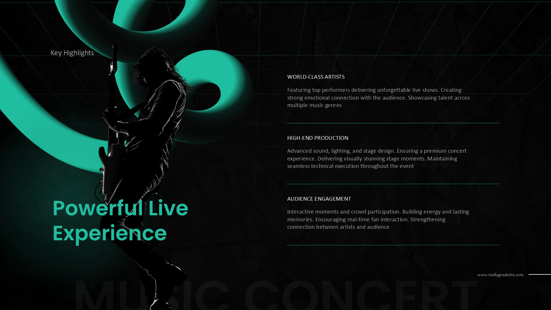 Music Concert Experience Template - Live highlights with world-class artists and production details