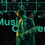 Music Concert Template - Dynamic cover slide with guitarist and green accents for presentations