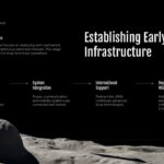 NASA Moon Base Template - four-stage timeline showing lunar infrastructure development phases with arrows