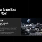 NASA Moon Base Template - slide with conceptual lunar base image showing structures and vehicles on Moon surface