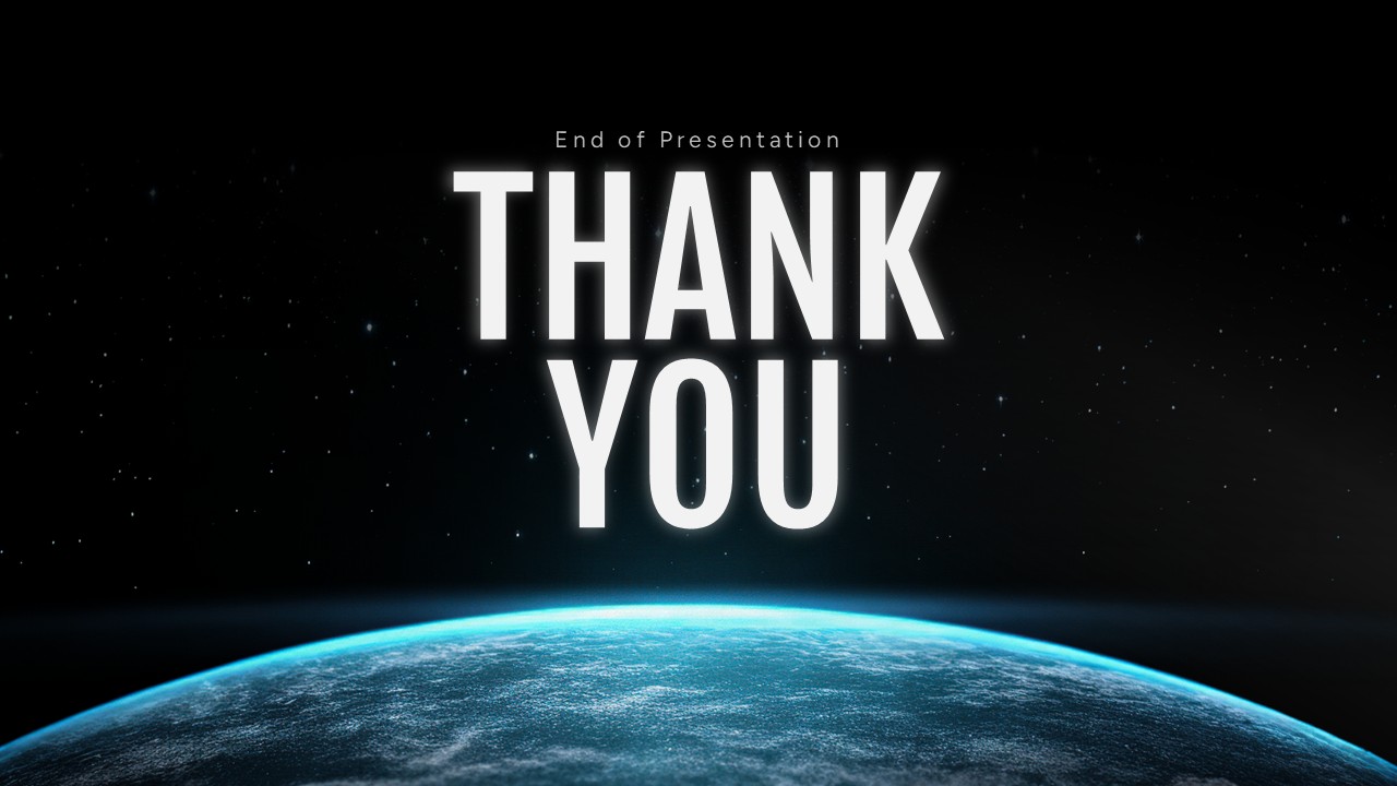 NASA Moon Base Template - closing slide with large THANK YOU text on black space background with Earth curve
