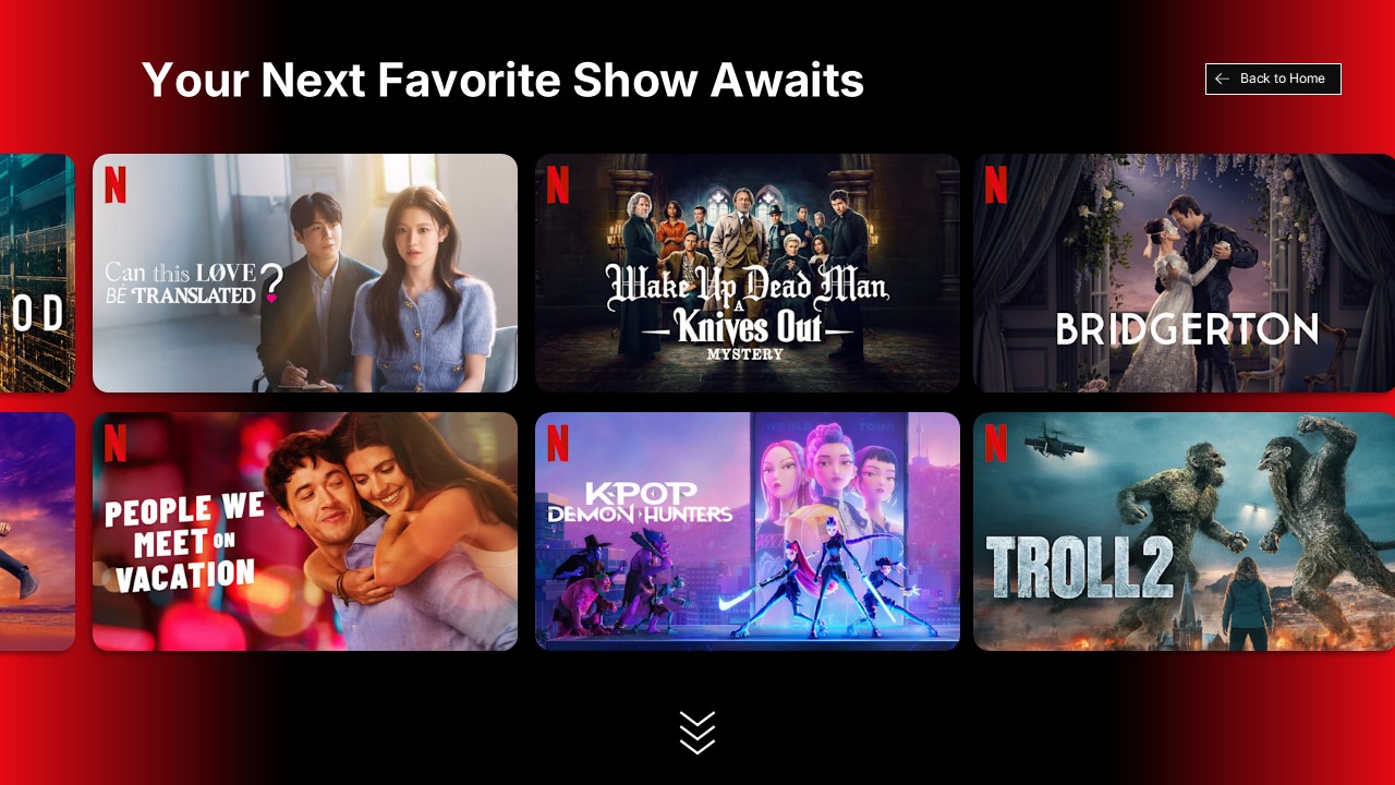 Netflix Template - Content showcase grid with multiple show thumbnails and Netflix N branding