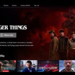Netflix Template - Home interface mockup with navigation bar and Stranger Things featured content