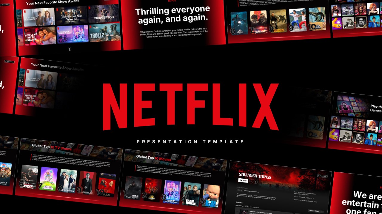 Netflix Template - Title slide with Netflix logo on red and black gradient background