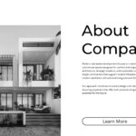 Real Estate About Company Template - Two-column layout with modern architecture and business description