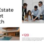 Real Estate Market Growth Template - Performance metrics with luxury property and business imagery
