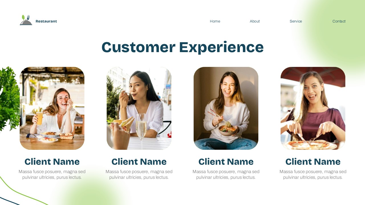 Restaurant Theme Template - Customer testimonials slide to display reviews and social proof