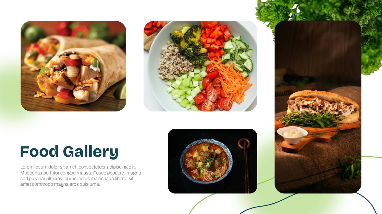 Restaurant Theme Template - Food gallery slide to display your diverse menu offerings visually