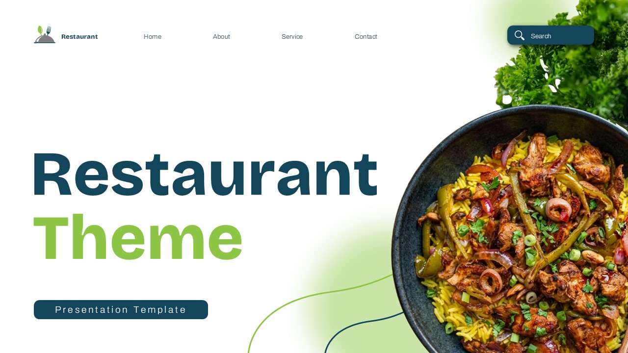 Restaurant Theme Template - Hero title slide with food imagery to launch your restaurant presentation