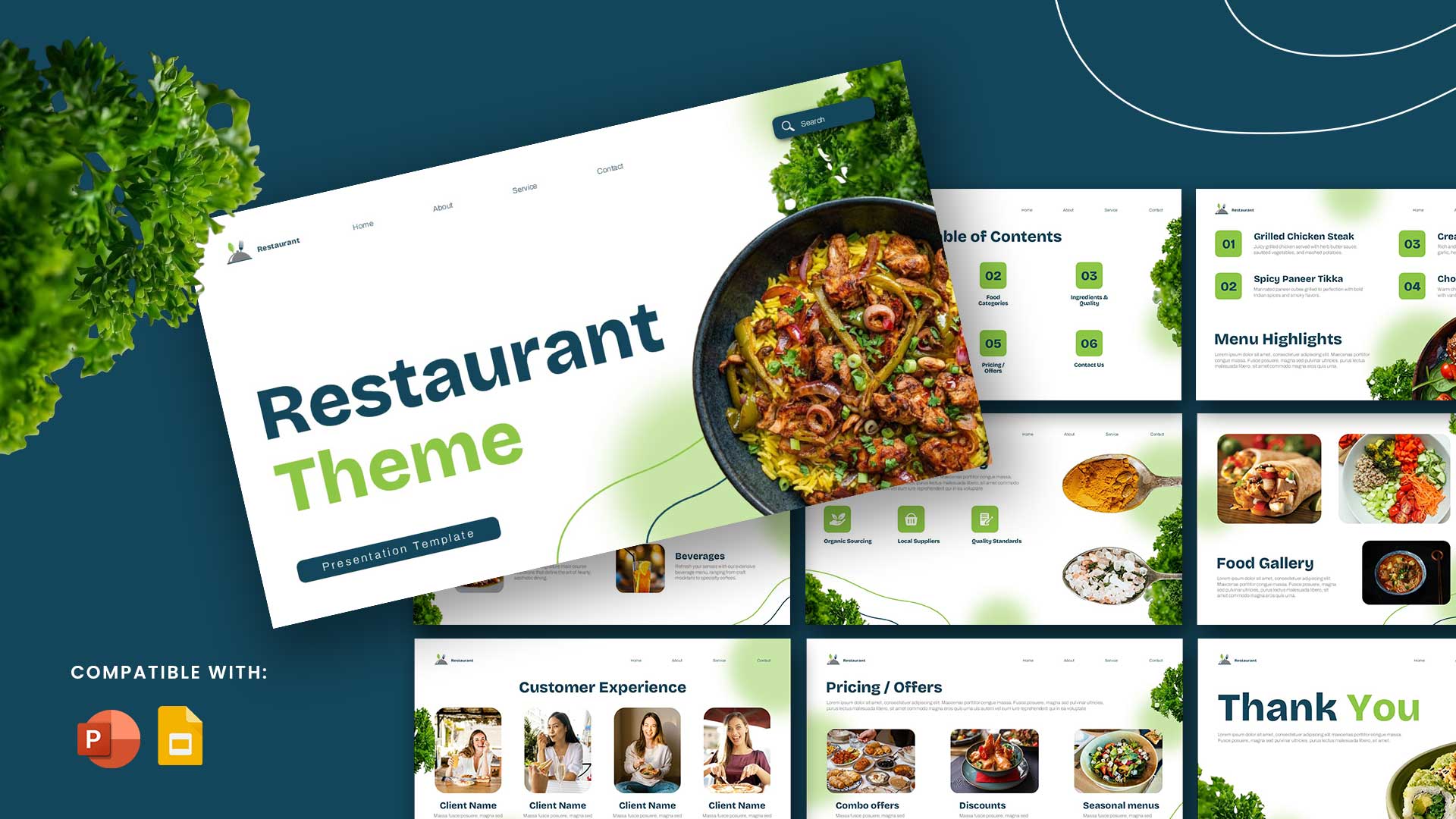 Restaurant Theme Template - Professional cover slide to introduce your restaurant business presentation